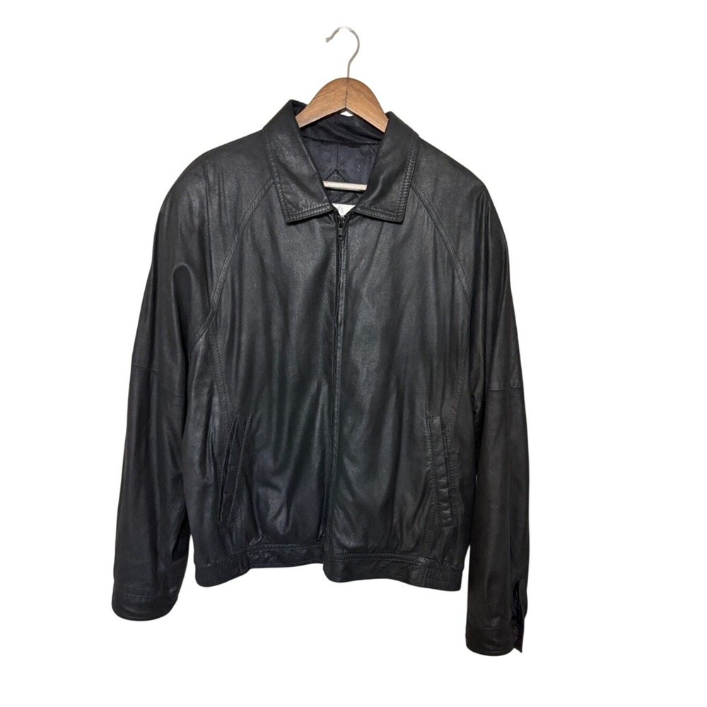 REMY - Supple Full Zip Black LEATHER Jacket‎ Shoulder Pad Mens 42